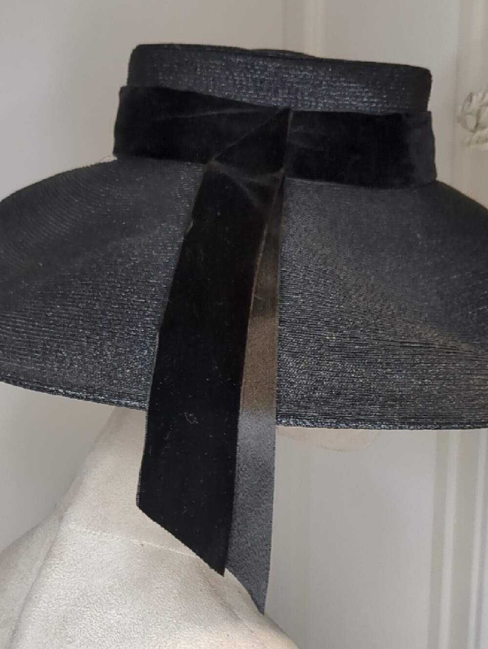 Vintage 50s Black Straw Picture Hat w/ Grosgrain Ribbon From Dunnings Pasadena - Picture 4 of 9